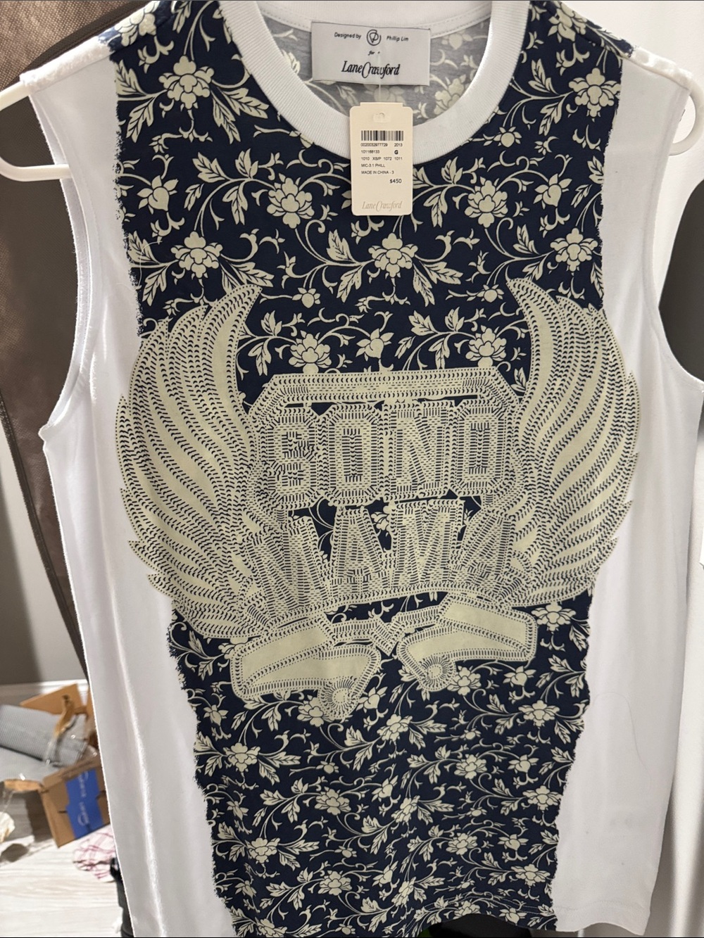 Lane Crawford x 3.1 Phillip Lim Navy and Cream Floral Graphic Tank Top